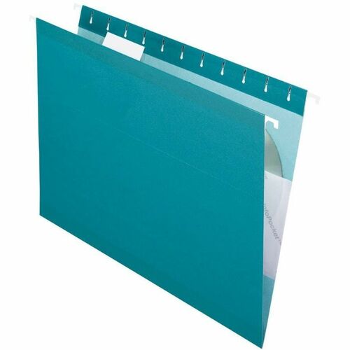 Pendaflex 1/5 Tab Cut Letter Recycled Hanging Folder - 8 1/2" x 11" - Teal - 10% Recycled - 25 / Box