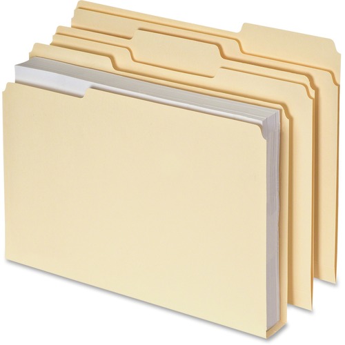 Pendaflex Double Stuff 1/3 Tab Cut Letter Recycled Top Tab File Folder - 8 1/2" x 11" - 600 Sheet Capacity - Top Tab Location - Assorted Position Tab Position - Manila - 10% Fiber Recycled - 50 / Box