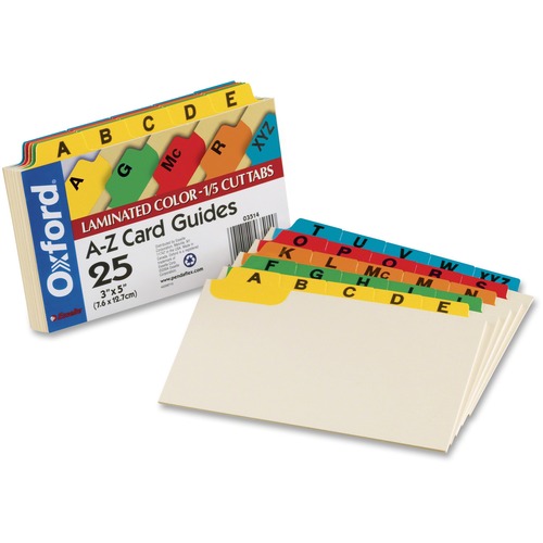 Oxford A-Z Laminated Tab Card Guides - 25 x Divider(s) - Printed Tab(s) - Character - A-Z - 5" Divider Width - Manila Divider - Assorted Tab(s) - Laminated, Durable, Heavy Duty, Tear Resistant, Bend Resistant, Acid-free - 25 / Set