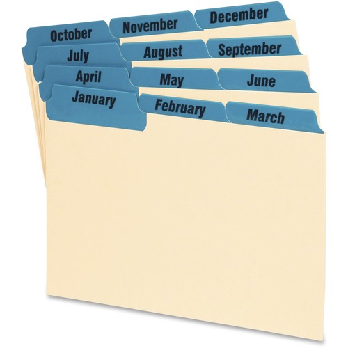 Oxford Laminated Tab Index Card Guides - 12 x Divider(s) - Printed Tab(s) - Month - January-December - 6" Divider Width - Manila Divider - Blue Tab(s) - Laminated, Durable, Wear Resistant, Tear Resistant, Acid-free, Bend Resistant - 12 / Set