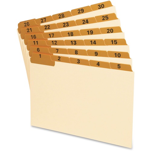 Oxford 1-31 Laminated Tab Manila Card Guides - 31 x Divider(s) - Printed Tab(s) - Digit - 1-31 - 8" Divider Width - Manila Divider - Orange Tab(s) - Laminated, Durable, Heavy Duty, Wear Resistant, Bend Resistant, Tear Resistant - 31 / Set