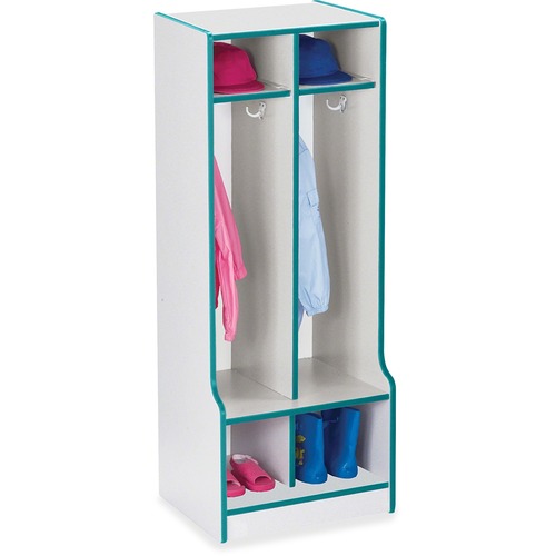 Jonti-Craft Rainbow Accents Double Coat Hooks Step Locker - 2 Compartment(s) - 50.5" Height x 20" Width x 17.5" Depth - Double Hook, Durable - Teal - 1 Each