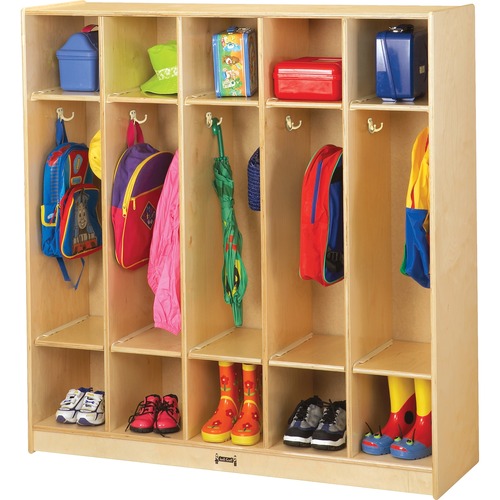 Jonti-Craft Rainbow Accents 5 Section Coat Locker - 5 Compartment(s) - 50.5" Height x 48" Width x 15" Depth - Double Hook, Durable, Rounded Corner, Yellowing Resistant - UV Acrylic - Baltic - Birch Plywood - 1 Each