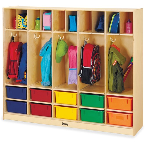 Jonti-Craft Rainbow Accents Large Locker Organizer - 4 Tier(s) - 50.5" Height x 60" Width x 15" Depth - Double Hook, Rounded Corner, Durable, Stain Resistant, Yellowing Resistant - UV Acrylic - Baltic - Wood, Medium Density Fiberboard (MDF) - 1 Each