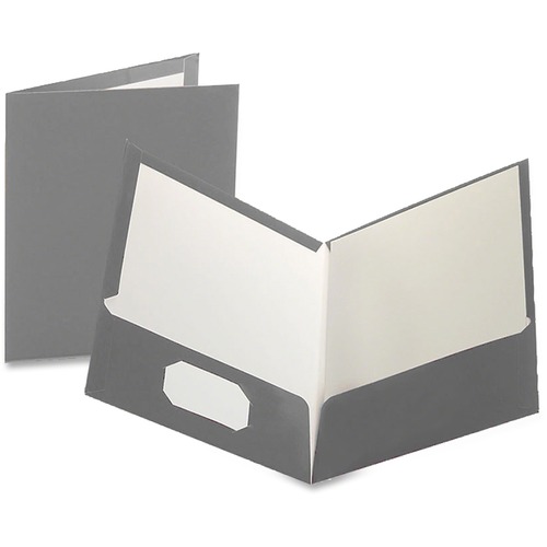 Oxford Showfolio Letter Pocket Folder - 8 1/2" x 11" - 100 Sheets Capacity - 2 Internal Pocket(s) - Gray - Die-cut, High Gloss, Laminated, CD Holder, Soil Resistant, Moisture Resistant - 25 / Box