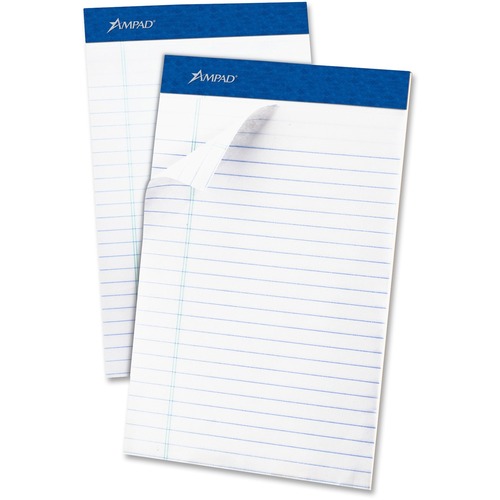 Ampad Slot-perf 5x8 Jr. Legal Rule Evidence Pads - 50 Sheets - 15 lb Basis Weight - 5" x 8" Sheet Size - White Paper - Eco-friendly, Perforated, Rigid, Chipboard Backing, Easy Tear - 1 Dozen