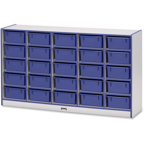 Jonti-Craft Rainbow Accents Mobile Tub Bin Storage - 25 Compartment(s) - 35.5" Height x 60" Width x 15" Depth - Durable, Laminated - Blue - Hard Rubber - 1 Each