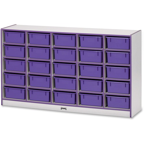 Jonti-Craft Rainbow Accents Mobile Tub Bin Storage - 25 Compartment(s) - 35.5" Height x 60" Width x 15" Depth - Durable, Laminated - Purple - Hard Rubber - 1 Each