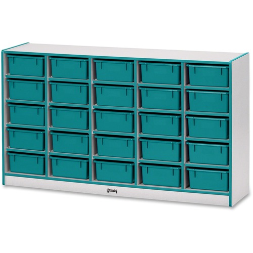 Jonti-Craft Rainbow Accents Mobile Tub Bin Storage - 25 Compartment(s) - 35.5" Height x 60" Width x 15" Depth - Durable, Laminated - Teal - Hard Rubber - 1 Each