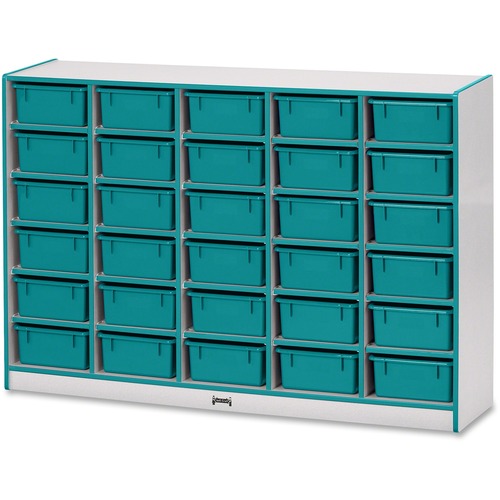 Jonti-Craft Rainbow Accents Mobile Tub Bin Storage - 30 Compartment(s) - 42" Height x 60" Width x 15" Depth - Durable, Laminated - Teal - Hard Rubber - 1 Each