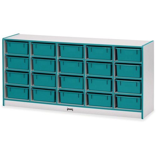 Jonti-Craft Rainbow Accents Mobile Tub Bin Storage - 20 Compartment(s) - 29.5" Height x 24.5" Width x 15" Depth - Durable, Laminated - Teal - Hard Rubber - 1 Each