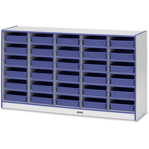 Jonti-Craft Rainbow Accents Mobile Paper-Tray Storage - 30 Compartment(s) - 35.5" Height x 60" Width x 15" Depth - Chip Resistant, Laminated - Blue - Rubber - 1 Each