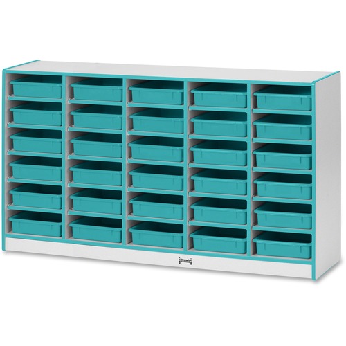 Jonti-Craft Rainbow Accents Mobile Paper-Tray Storage - 30 Compartment(s) - 35.5" Height x 60" Width x 15" Depth - Chip Resistant, Laminated - Teal - Rubber - 1 Each