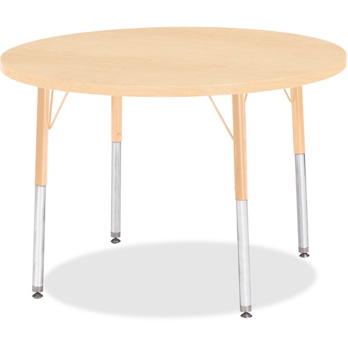 Jonti-Craft Berries Adult Height Maple Top/Edge Round Table - Laminated Round, Maple Top - Four Leg Base - 4 Legs - Adjustable Height - 24" to 31" Adjustment x 1.13" Table Top Thickness x 36" Table Top Diameter - 31" Height - Assembly Required - Powder Co