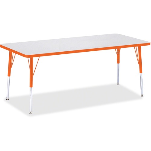 Jonti-Craft Berries Elementary Height Color Edge Rectangle Table - Gray Rectangle Top - Four Leg Base - 4 Legs - Adjustable Height - 15" to 24" Adjustment - 72" Table Top Length x 30" Table Top Width x 1.13" Table Top Thickness - 24" Height - Assembly Req