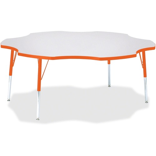 Jonti-Craft Berries Prism Six-Leaf Student Table - Laminated, Orange Top - Four Leg Base - 4 Legs - Adjustable Height - 24" to 31" Adjustment x 1.13" Table Top Thickness x 60" Table Top Diameter - 31" Height - Assembly Required - Powder Coated - Steel - 1