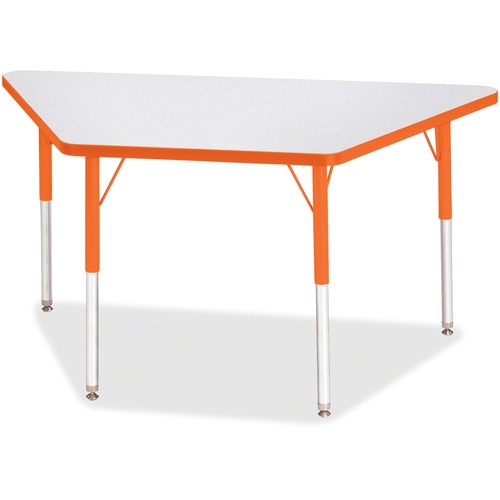 Jonti-Craft Berries Adult-Size Gray Laminate Trapezoid Table - Laminated Trapezoid, Orange Top - Four Leg Base - 4 Legs - Adjustable Height - 24" to 31" Adjustment - 48" Table Top Length x 24" Table Top Width x 1.13" Table Top Thickness - 31" Height - Ass