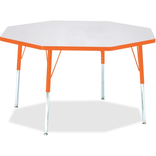 Jonti-Craft Berries Adult Height Color Edge Octagon Table - Laminated Octagonal, Orange Top - Four Leg Base - 4 Legs - Adjustable Height - 24" to 31" Adjustment x 1.13" Table Top Thickness x 48" Table Top Diameter - 31" Height - Assembly Required - Powder