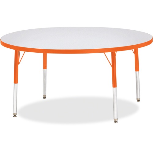 Jonti-Craft Berries Elementary Height Color Edge Round Table - Orange Round Top - Four Leg Base - 4 Legs - Adjustable Height - 15" to 24" Adjustment x 1.13" Table Top Thickness x 48" Table Top Diameter - 24" Height - Assembly Required - Freckled Gray Lami
