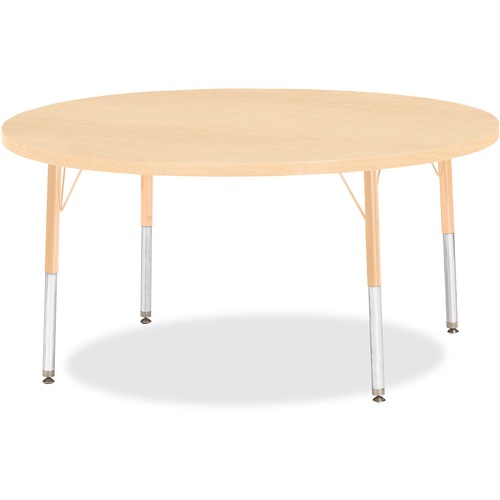 Jonti-Craft Berries Elementary Height Maple Top/Edge Round Table - Laminated Round, Maple Top - Four Leg Base - 4 Legs - Adjustable Height - 15" to 24" Adjustment x 1.13" Table Top Thickness x 48" Table Top Diameter - 24" Height - Assembly Required - Powd