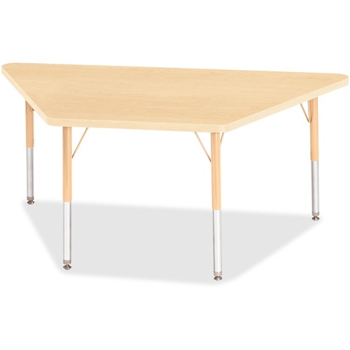 Jonti-Craft Berries Maple Top Elementary Height Trapezoid Table - Laminated Trapezoid, Maple Top - Four Leg Base - 4 Legs - Adjustable Height - 15" to 24" Adjustment - 60" Table Top Length x 30" Table Top Width x 1.13" Table Top Thickness - 24" Height - A