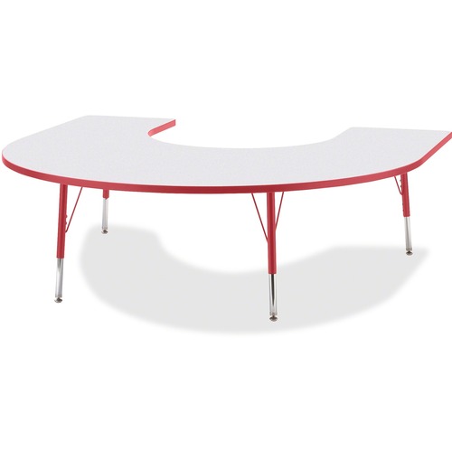 Jonti-Craft Berries Elementary Height Prism Edge Horseshoe Table - Laminated Horseshoe-shaped, Red Top - Four Leg Base - 4 Legs - Adjustable Height - 15" to 24" Adjustment - 66" Table Top Length x 60" Table Top Width x 1.13" Table Top Thickness - 24" Heig