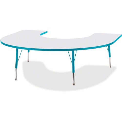 Jonti-Craft Berries Elementary Height Prism Edge Horseshoe Table - Laminated Horseshoe-shaped, Teal Top - Four Leg Base - 4 Legs - Adjustable Height - 15" to 24" Adjustment - 66" Table Top Length x 60" Table Top Width x 1.13" Table Top Thickness - 24" Hei