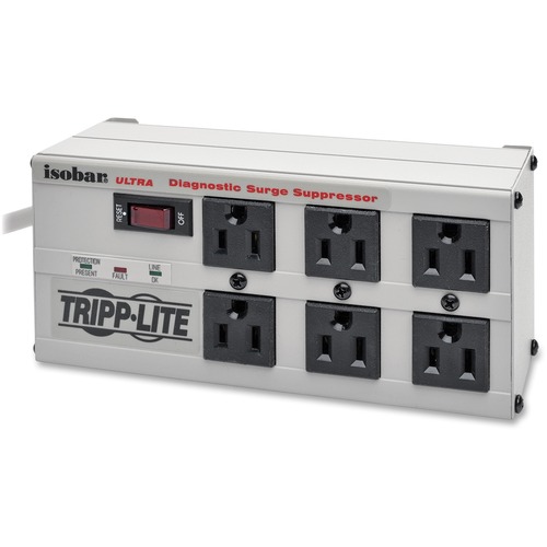 Tripp Lite by Eaton Isobar 6-Outlet Surge Protector, 6 ft. Cord with Right-Angle Plug, 3330 Joules, Diagnostic LEDs, Metal Housing - 6 x NEMA 5-15R - 1440 VA - 3330 J - 120 V AC Input - 120 V AC Output