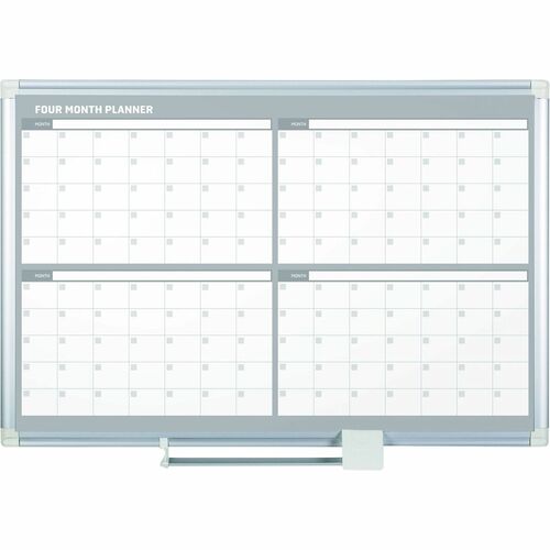 MasterVision Magnetic Gold Ultra 4 Month Planner - Monthly - 4 Month - Silver, White - Aluminum - 36" Height x 48" Width - Scratch Resistant, Ghost Resistant, Accessory Tray, Dry Erase Surface, Heavy Duty, Magnetic - 1 Each