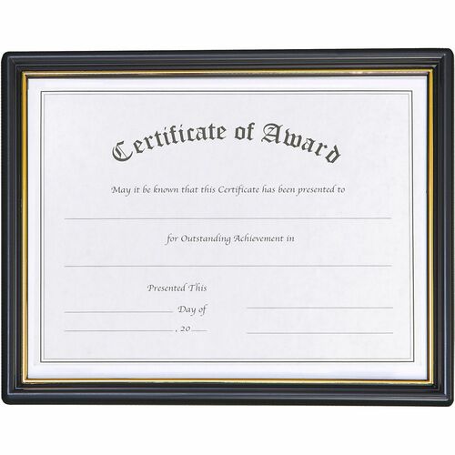nudell Plastic Framed Award Certificate - 8.50" x 11" Frame Size - Rectangle - Hanger - Plastic - Gold, Black