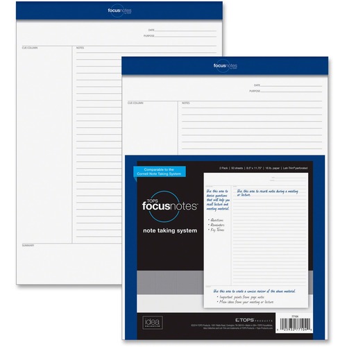 TOPS FocusNotes Legal Pad - 50 Sheets - 16 lb Basis Weight - Letter - 8 1/2" x 11" Sheet Size - 11.75" Height x 8.5" Width - White Paper - Perforated - 2 Each
