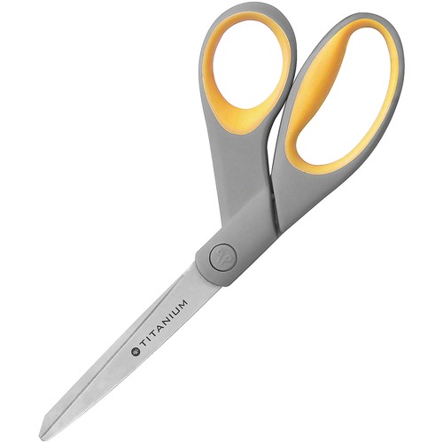 SKILCRAFT® Titanium Bent Scissors - Bent-left/right - Gray/Yellow - 1 Each