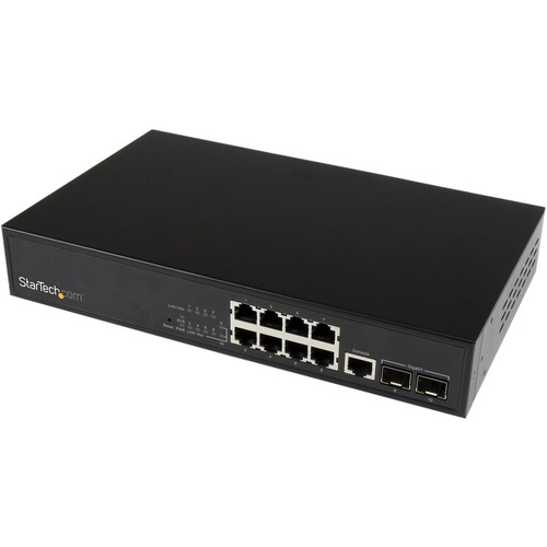 StarTech.com 10 Port L2 Managed Gigabit Ethernet Switch with 2 Open SFP Slots - Rack Mountable - Scale your network and connect up to 10 different Gigabit Ethernet devices including 8x RJ45 + 2x fiber optic connections using the SFPs of your choice - 10 P