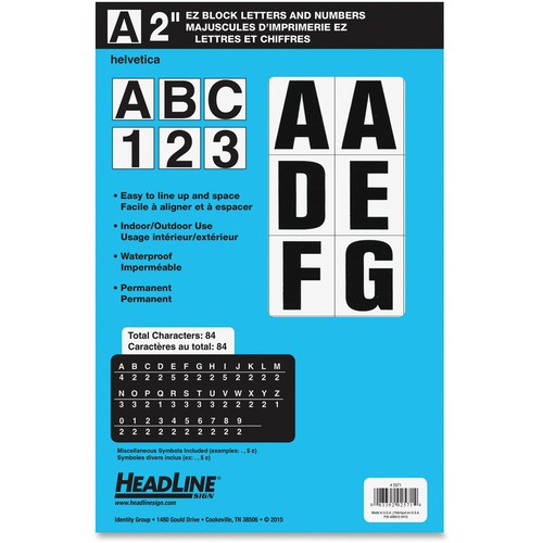 Headline ID & Specialty Labels - Self-adhesive - Permanent Adhesive, Water Proof - 2" (50.8 mm) Height - Black, White - Vinyl - 1 / Pack - Vinyl Numbers & Letters - USS2571