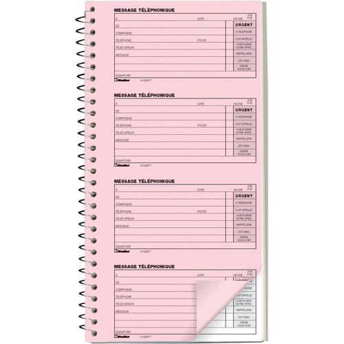 Blueline 400 Messages (10"3/4 x 5"3/4), French - Spiral BoundCarbonless Copy - 5 3/4" x 10 3/4" Sheet Size - Pink, White - White Cover - 1 Each