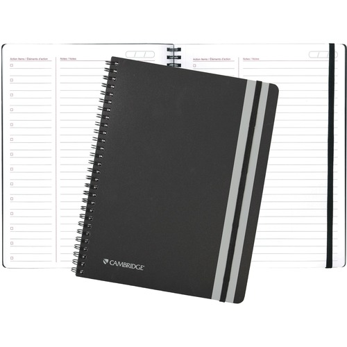 Hilroy Memo/Subject Notebooks - 160 Pages - Twin Wirebound - 9 1/2" x 7 1/4" - Black & White Cover Stripe - Poly Cover - Bungee - Recycled