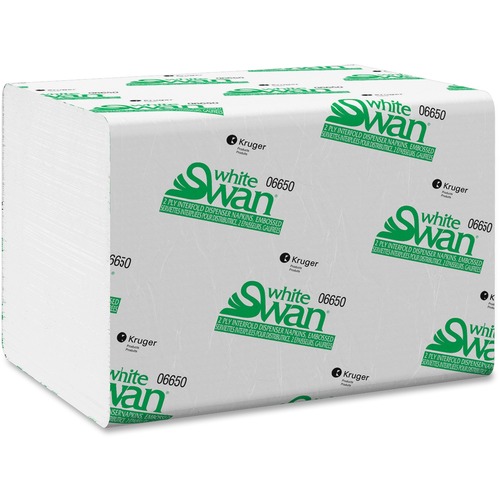 White Swan Dispenser Napkin - 2 Ply - 6.5" x 9" - White - Embossed, Foldable - 250 Per Pack - 250 / Pack