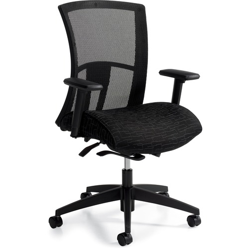 Global Management/Mid-Back Chair - Night Fabric Seat - Black Mesh Fabric Back - Black Frame - 5-star Base