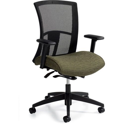 Global Management/Mid-Back Chair - Station Fabric Seat - Black Mesh Fabric Back - Black Frame - 5-star Base - Medium Back - GLB63228SN81