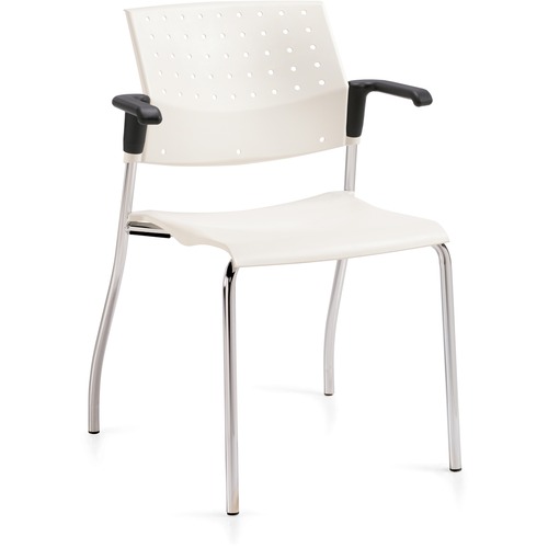 Global Sonic Stacking Chair - Ivory Clouds Polypropylene Seat - Ivory Clouds Polypropylene Back - Chrome Frame - Four-legged Base - Armrest - 1 Each = GLB6513WSIVC