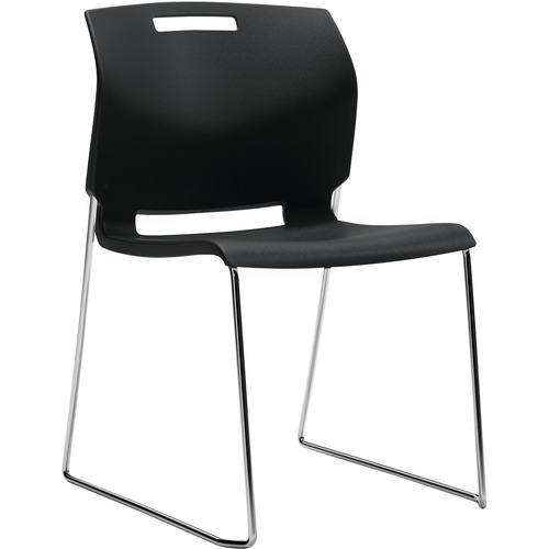 Global Armless Poly One Piece Shell - Black Polypropylene Seat - Black Polypropylene Back - Chrome Steel Frame - 4 / Carton