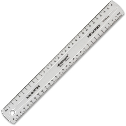Westcott Transparent Nonshatter 30cm Ruler - 11.8" Length - Metric Measuring System - Acrylic - 1 Each - Transparent