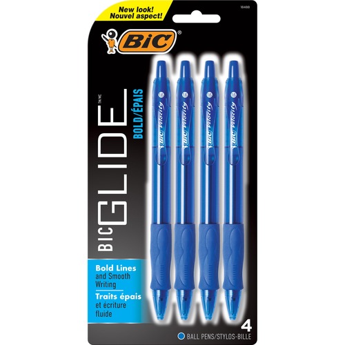 Velocity Bold Retractable Ballpoint Pens - Bold Pen Point - Retractable - Blue - Semi Translucent Barrel - 4 / Pack