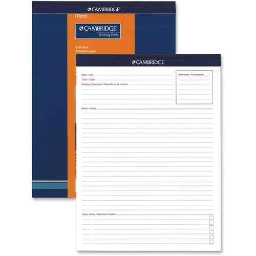 Hilroy Headstrip Meeting Notes Writing Pad - 70 Sheets - 20 lb Basis Weight - 8 1/2" x 11 3/4" - White Paper - Header Strip, Micro Perforated, Easy Tear - Recycled - 1Each - Letter, Legal & Jr. Pads - MEA06410