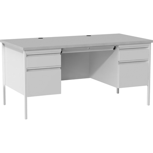 Lorell Grey Double Pedestal Steel/Laminate Desk - 30" Height x 29.5" Width x 60" Depth - Gray, Laminated - Steel = LLR60935