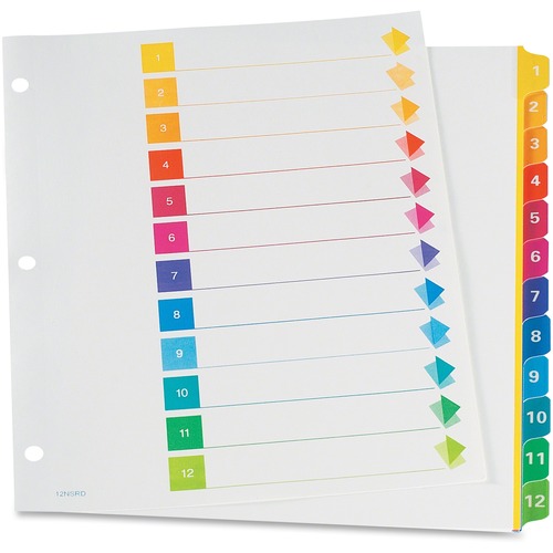 TOPS RapidX Colour Coded Index Dividers - 12 Printed Tab(s) - Digit - 1-12 - Letter - 8 1/2" Width x 11" Length - 3 Hole Punched - Multicolor Plastic Tab(s) - 1 / Set