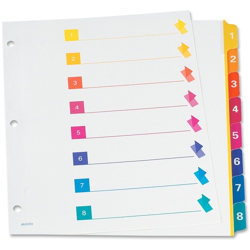 TOPS RapidX 5 & 8 Tab Super Colour Coded Dividers - 8 Printed Tab(s) - Digit - 1-8 - Letter - 8 1/2" Width x 11" Length - 3 Hole Punched - Multicolor Plastic Tab(s) - 1 / Set
