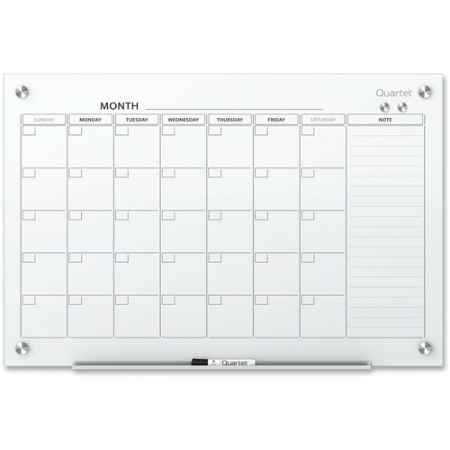 Quartet Infinity Magnetic Glass Dry-Erase Calendar Board - 3' x 2' - Monthly - 1 Month - Tempered Glass - 24" Height x 36" Width - Magnetic, Write on/Wipe off - 1 Each - Appointment Books & Planners - QRT20078