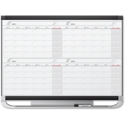 Quartet Prestige Total-erase Four-month Calendar - Monthly, Daily - 4 Month - Graphite - 36" Height x 48" Width - Dry Erase Surface, Notes Area, Accessory Tray, Hanger - 1 Each - Magnetic Boards - QRT20125