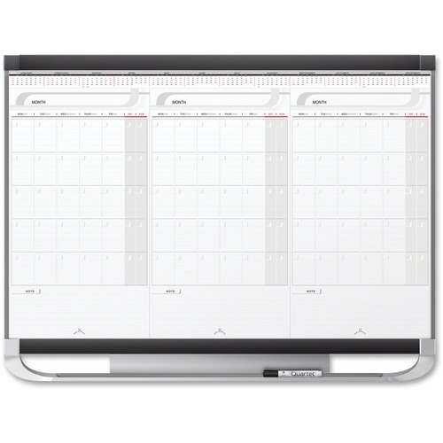 Quartet Prestige Modular 3-month Erase Calendar - Monthly - 3 Month - Graphite - 24" Height x 36" Width - Dry Erase Surface, Stain Proof, Accessory Tray, Hanger - 1 Each - Magnetic Boards - QRT20127